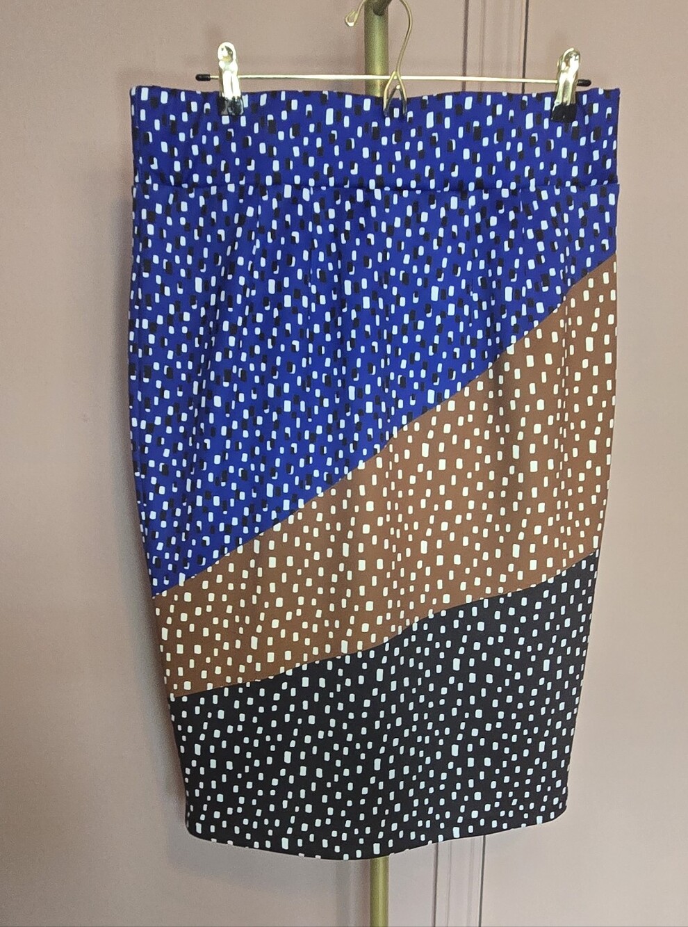 Eloquii Blue, Brown & Black Dot Colorblock Pencil Skirt